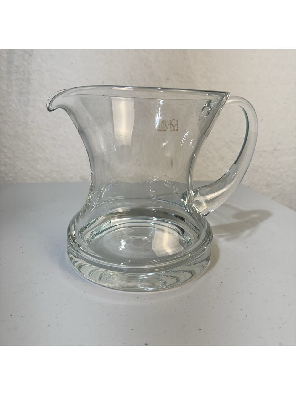 Mikasa Poland Clear Blown Glass Pitcher Applied Handle MCM Cottagecore Farmhouse